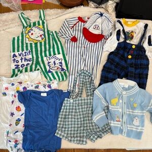 Vintage 90s 3-6 month baby boy clothing bundle overalls sweaters bodysuits